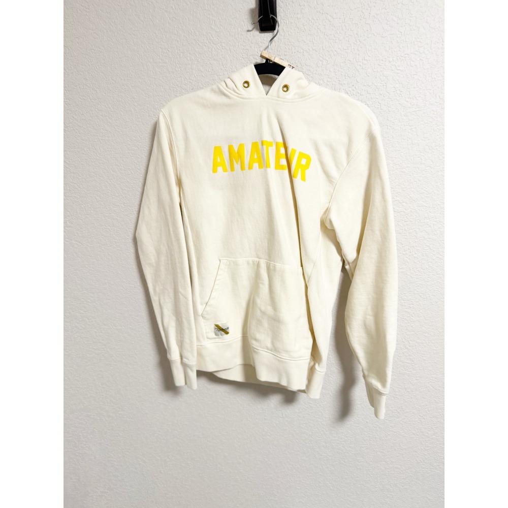 Tracksmith Mens Amateur Spell Out Hoodie Pullover Fleece Sweatshirt Cream Small